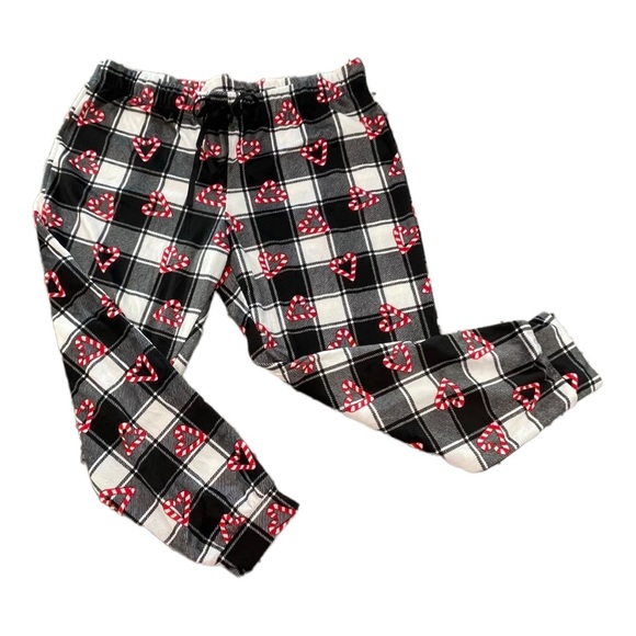 Briefly Stated Women's Candy Cane Hearts Buffalo Plaid Cuffed Sleep Pants - Picture 3 of 5